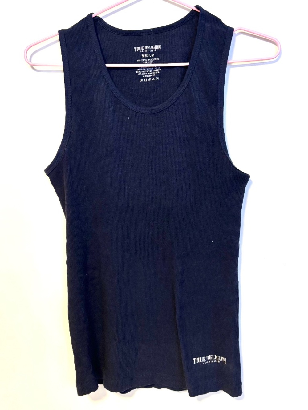 True Religion Cotton Blend Ribbed Tank Top Navy Blue Womens Size Medium